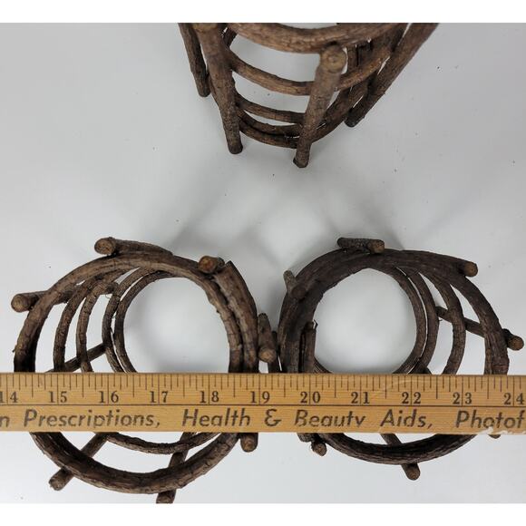 VINTAGE Handmade Candle Holders Brown Primitive Wooden Stick Home Decor Set of 3 - Picture 15 of 15